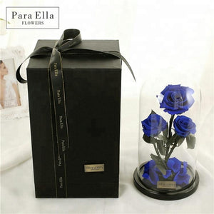 Rare Design - Three Eternal Roses In Elegant Glass Dome