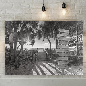 B/W Enchanting Bridge Entrance To Hidden Beach, Custom Canvas
