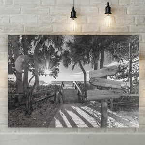 B/W Enchanting Bridge Entrance To Hidden Beach, Custom Canvas